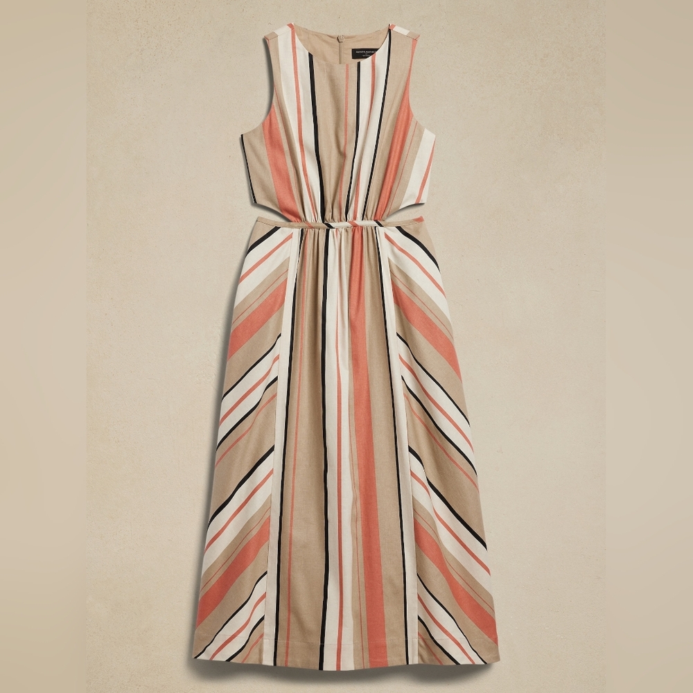 NWT Banana Republic Linen-Cotton Cut-Out Midi Dress